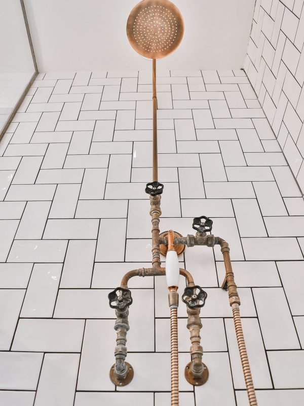 Luxury interior design of a bathroom with marble walls